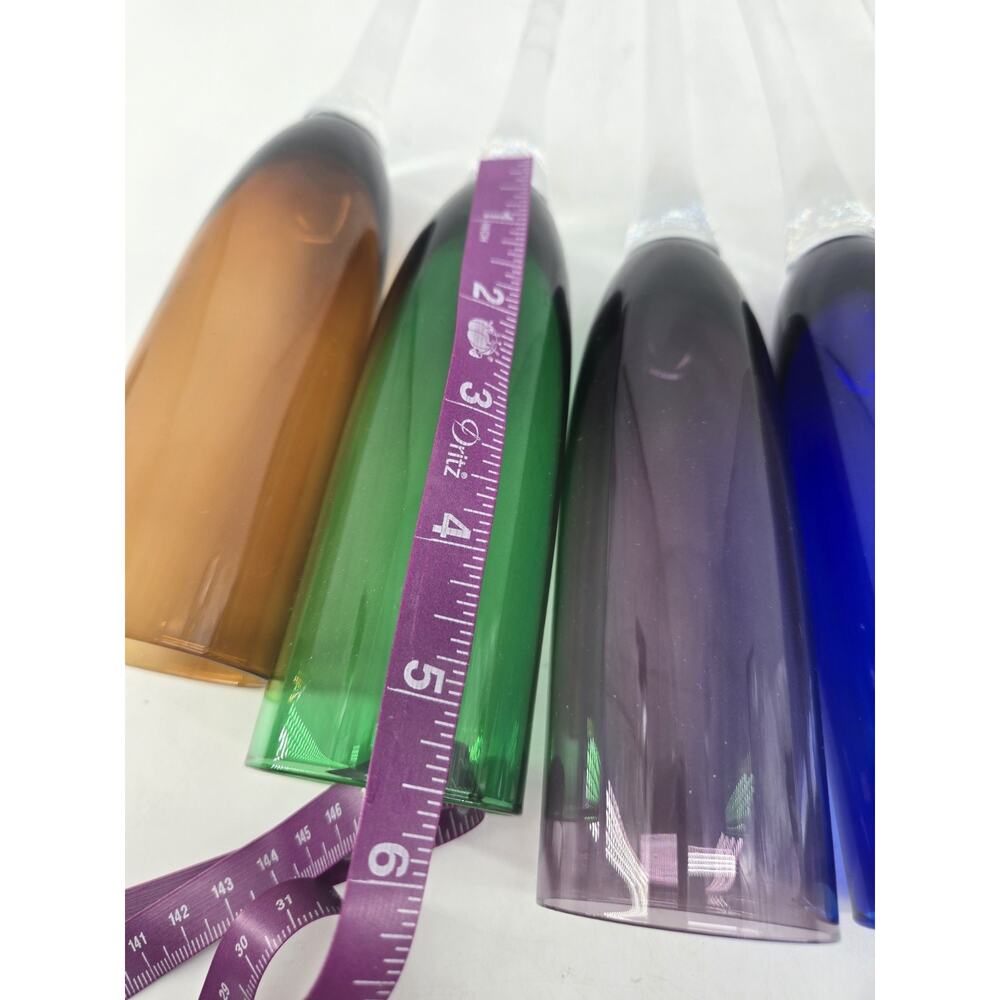 Vtg 6 Hand Blown 17" Multicolor Champagne Long Stem Bouquet Glasses Plus Holder - Picture 10 of 10